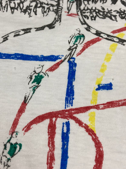 【現状渡し品】【メンズ】 ISSEY MIYAKE MEN イッセイミヤケ メン × TOMIO MOHRI トミオ モウリ 別注 コラボ 80's S/S PRINT TEE VINTAGE 80年代 ショートスリーブ プリントTシャツ 半袖 トップス ヴィンテージ 140-251110-kk-03-min サイズ：表記不明 下記参照 カラー：ホワイト 万代Net店