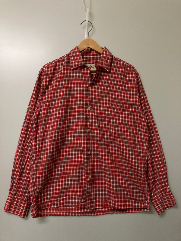 【中古品】【メンズ】 PANK LONE パンクローン 60's COMBED COTTON CHECK SHIRT VINTAGE 60年代 コームドコットン チェックシャツ 長袖 トップス 146-251110-kk-07-min サイズ：M カラー：レッド 万代Net店