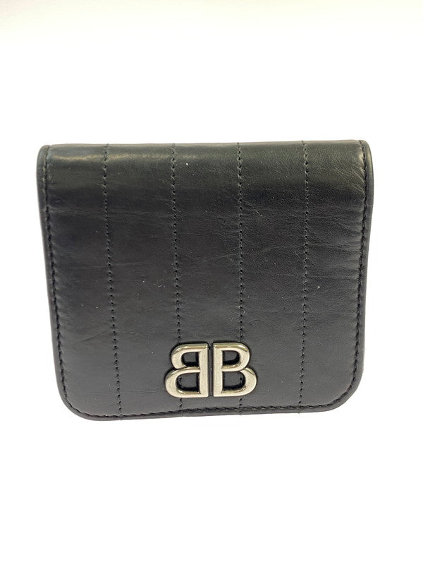 【中古品】【メンズ/レディース】 BALENCIAGA バレンシアガ MONACO MINI WALLET 765459 モナコ ミニウォレット 二つ折り財布 181-251113-kk-04-min カラー：ブラック 万代Net店