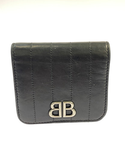 【中古品】【メンズ/レディース】 BALENCIAGA バレンシアガ MONACO MINI WALLET 765459 モナコ ミニウォレット 二つ折り財布 181-251113-kk-04-min カラー：ブラック 万代Net店