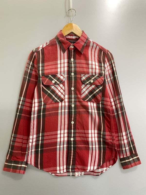 【中古品】【メンズ】 RRL ダブルアールエル COTTON CHECK SHIRT コットンチェックシャツ 長袖シャツ トップス 145-260709-yn-09-min サイズ：3 カラー：レッド 万代Net店