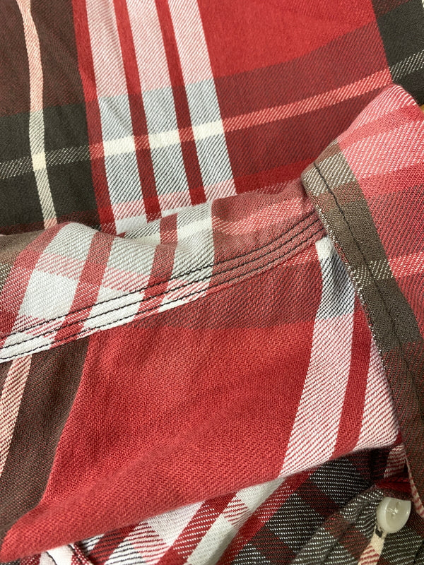 【中古品】【メンズ】 RRL ダブルアールエル COTTON CHECK SHIRT コットンチェックシャツ 長袖シャツ トップス 145-260709-yn-09-min サイズ：3 カラー：レッド 万代Net店