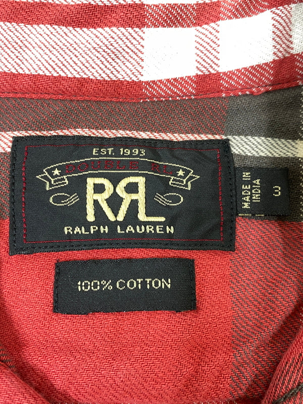 【中古品】【メンズ】 RRL ダブルアールエル COTTON CHECK SHIRT コットンチェックシャツ 長袖シャツ トップス 145-260709-yn-09-min サイズ：3 カラー：レッド 万代Net店