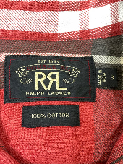 【中古品】【メンズ】 RRL ダブルアールエル COTTON CHECK SHIRT コットンチェックシャツ 長袖シャツ トップス 145-260709-yn-09-min サイズ：3 カラー：レッド 万代Net店