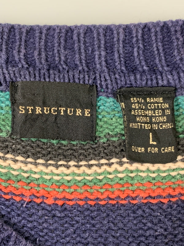 【中古品】【メンズ】 STRUCTURE ストラクチャー 90S NATIVE BORDER KNIT 90年代 ネイティブ ボーダー ニット メンズ トップス セーター ヴィンテージ 146-260710-em-22-min サイズ：L カラー：マルチカラー 万代Net店