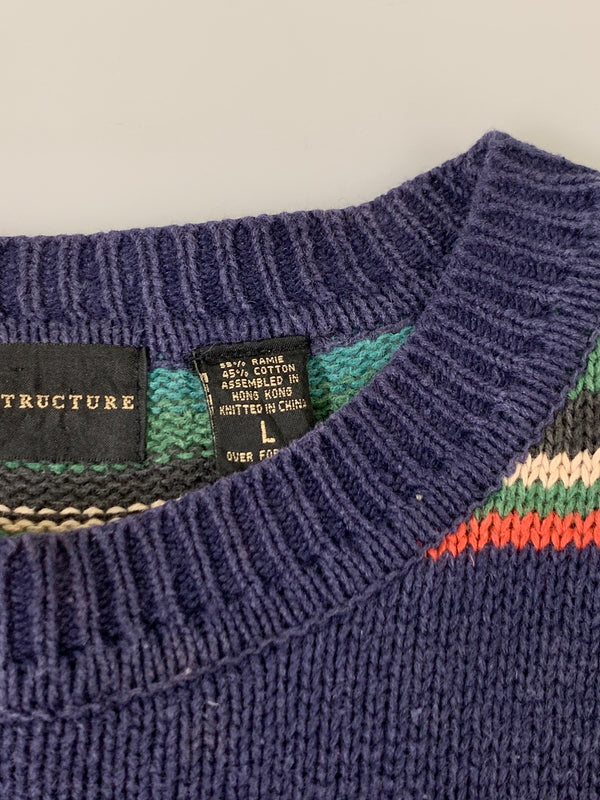 【中古品】【メンズ】 STRUCTURE ストラクチャー 90S NATIVE BORDER KNIT 90年代 ネイティブ ボーダー ニット メンズ トップス セーター ヴィンテージ 146-260710-em-22-min サイズ：L カラー：マルチカラー 万代Net店
