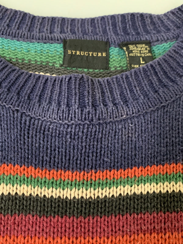 【中古品】【メンズ】 STRUCTURE ストラクチャー 90S NATIVE BORDER KNIT 90年代 ネイティブ ボーダー ニット メンズ トップス セーター ヴィンテージ 146-260710-em-22-min サイズ：L カラー：マルチカラー 万代Net店