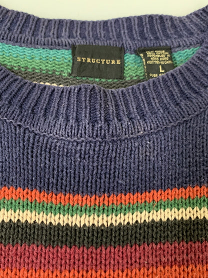 【中古品】【メンズ】 STRUCTURE ストラクチャー 90S NATIVE BORDER KNIT 90年代 ネイティブ ボーダー ニット メンズ トップス セーター ヴィンテージ 146-260710-em-22-min サイズ：L カラー：マルチカラー 万代Net店