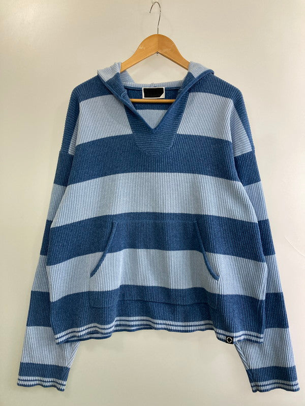 【中古品】【メンズ】 PHINGERIN フィンガリン 25SS CORDY KNIT MEXPARKA STRIPE PD-251-KN-022 コーディーニット メキシカンパーカ ストライプ トップス 140-251120-kk-04-min サイズ：L カラー：ブルー 万代Net店