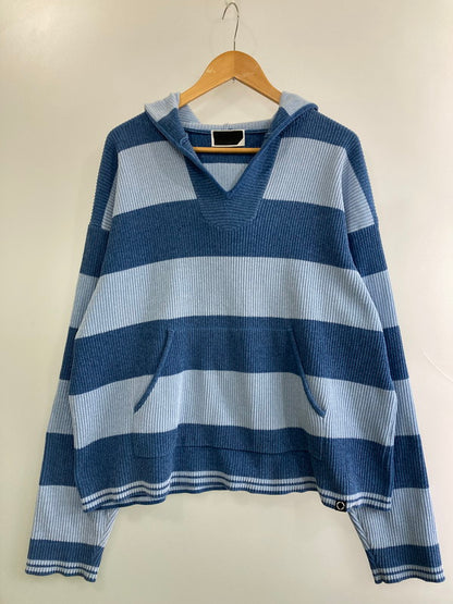 【中古品】【メンズ】 PHINGERIN フィンガリン 25SS CORDY KNIT MEXPARKA STRIPE PD-251-KN-022 コーディーニット メキシカンパーカ ストライプ トップス 140-251120-kk-04-min サイズ：L カラー：ブルー 万代Net店