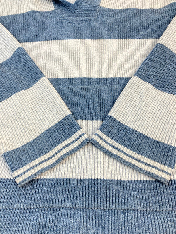 【中古品】【メンズ】 PHINGERIN フィンガリン 25SS CORDY KNIT MEXPARKA STRIPE PD-251-KN-022 コーディーニット メキシカンパーカ ストライプ トップス 140-251120-kk-04-min サイズ：L カラー：ブルー 万代Net店