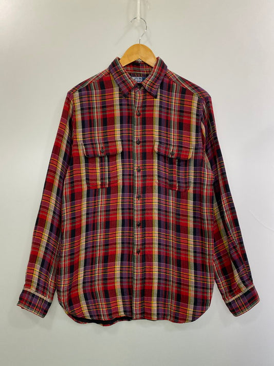 【中古品】【メンズ】 POLO RALPH LAUREN ポロ・ラルフローレン 90S CHECK FLANNEL SHIRT チェックフランネルシャツ 146-260408-zi-17-min サイズ：M カラー：レッド系 万代Net店