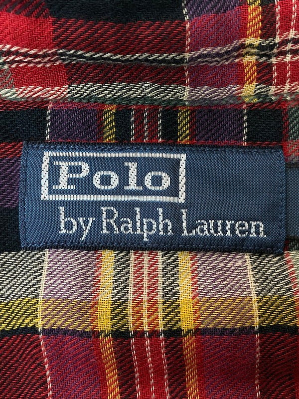 【中古品】【メンズ】 POLO RALPH LAUREN ポロ・ラルフローレン 90S CHECK FLANNEL SHIRT チェックフランネルシャツ 146-260408-zi-17-min サイズ：M カラー：レッド系 万代Net店