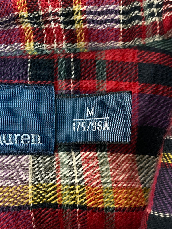 【中古品】【メンズ】 POLO RALPH LAUREN ポロ・ラルフローレン 90S CHECK FLANNEL SHIRT チェックフランネルシャツ 146-260408-zi-17-min サイズ：M カラー：レッド系 万代Net店