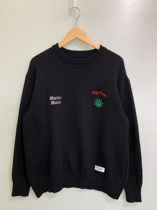 【中古品】【メンズ】 WACKO MARIA ワコマリア × HIGH TIMES ハイタイムス 別注 コラボ 24SS CLASSIC KNIT SWEATER HIGHTIMES-WM-KN02 クラシック ニットセーター トップス 142-251119-kk-26-min サイズ：S カラー：ブラック 万代Net店