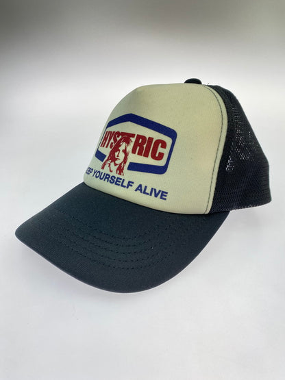 【中古品】【メンズ】 HYSTERIC GLAMOUR ヒステリックグラマー KEEP YOURSELF ALIVE MESH CAP BLACK 02191QH01 19SS ベースボール キャップ 帽子 185-251121-em-14-min サイズ：FREE カラー：ブラック／ホワイト 万代Net店
