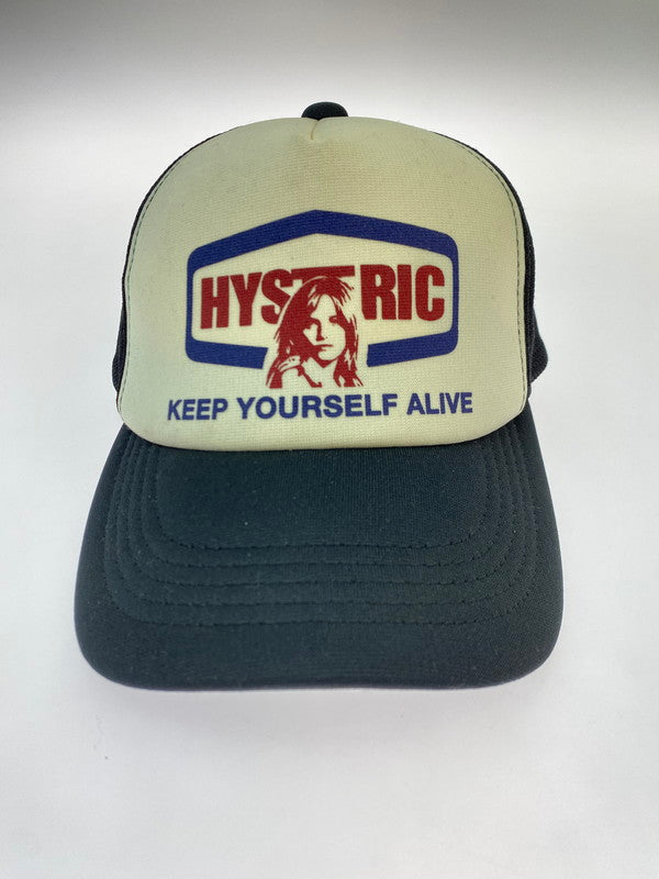 【中古品】【メンズ】 HYSTERIC GLAMOUR ヒステリックグラマー KEEP YOURSELF ALIVE MESH CAP BLACK 02191QH01 19SS ベースボール キャップ 帽子 185-251121-em-14-min サイズ：FREE カラー：ブラック／ホワイト 万代Net店