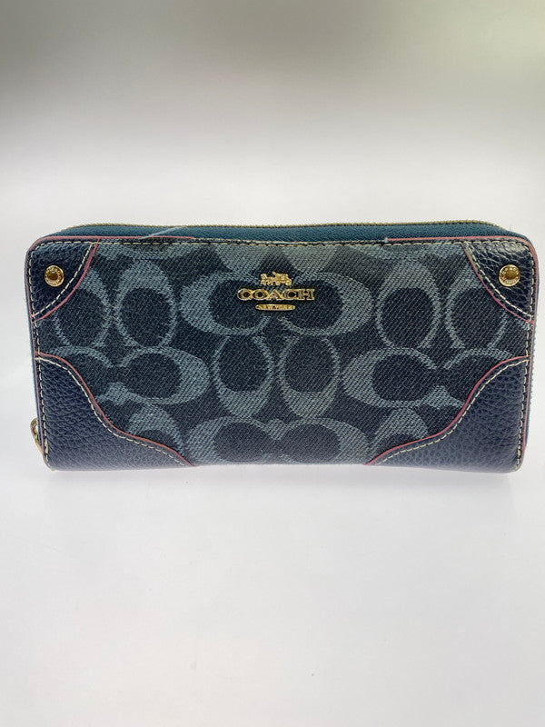 【現状渡し品】【レディース】 COACH コーチ ラウンドファスナー シグネチャー アコーディオン ジップアラウンド ウォレット F53769 長財布 ラウンドファスナーウォレット 181-251129-kk-42-min カラー：ミッドナイトブルー 万代Net店