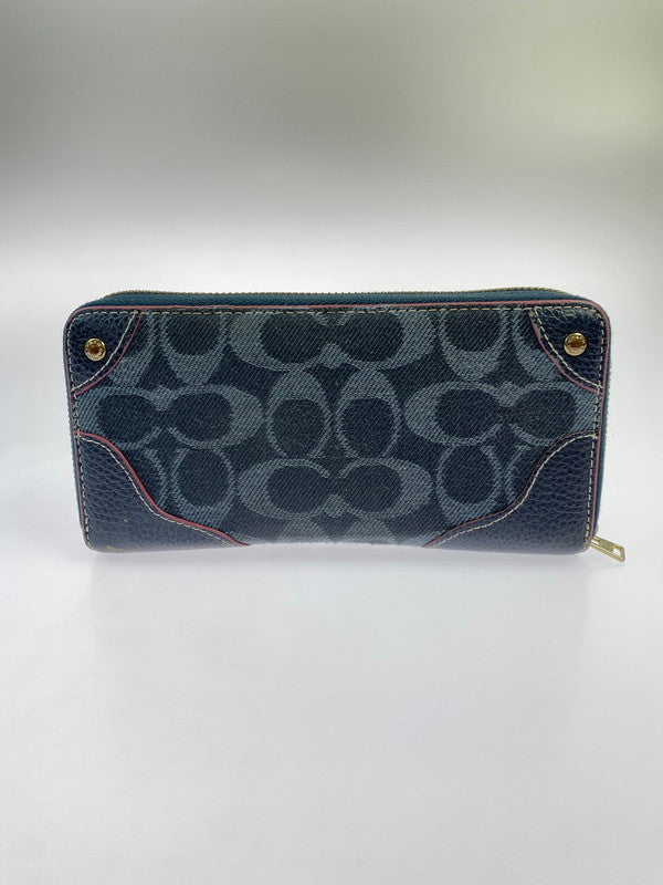 【現状渡し品】【レディース】 COACH コーチ ラウンドファスナー シグネチャー アコーディオン ジップアラウンド ウォレット F53769 長財布 ラウンドファスナーウォレット 181-251129-kk-42-min カラー：ミッドナイトブルー 万代Net店