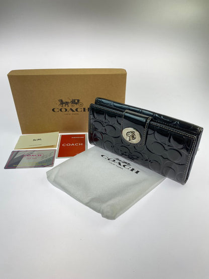 【現状渡し品】【レディース】 COACH コーチ ターンロックエンボスパテント スリム ロングウォレット F43583SV 長財布 181-251129-kk-41-min カラー：ブラック 万代Net店