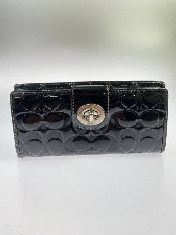 【現状渡し品】【レディース】 COACH コーチ ターンロックエンボスパテント スリム ロングウォレット F43583SV 長財布 181-251129-kk-41-min カラー：ブラック 万代Net店