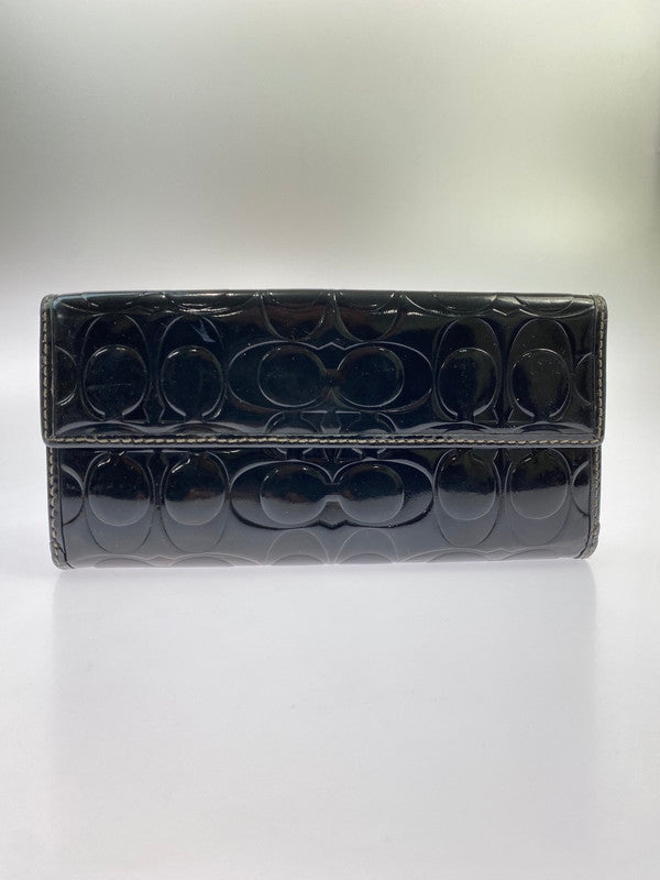 【現状渡し品】【レディース】 COACH コーチ ターンロックエンボスパテント スリム ロングウォレット F43583SV 長財布 181-251129-kk-41-min カラー：ブラック 万代Net店