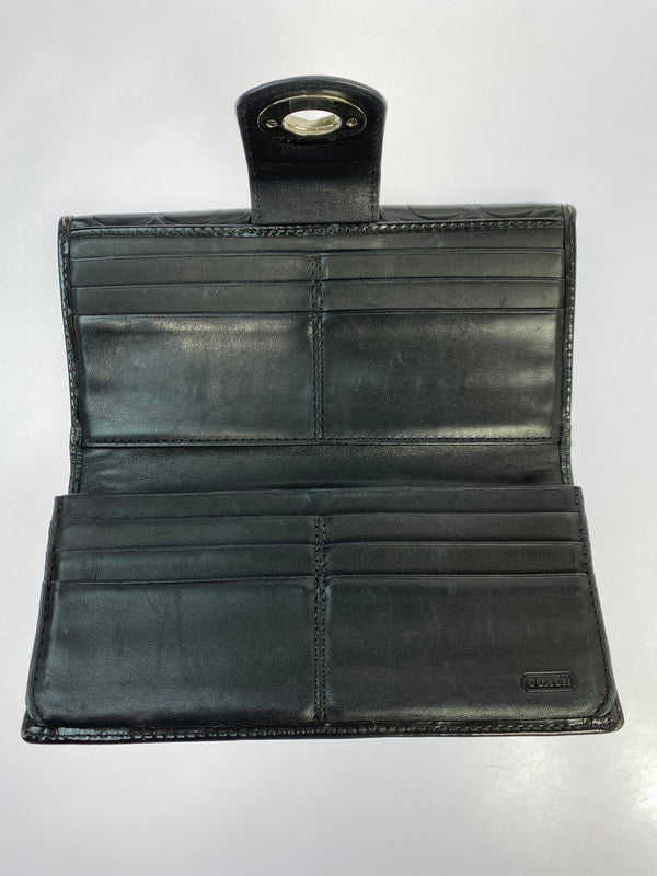 【現状渡し品】【レディース】 COACH コーチ ターンロックエンボスパテント スリム ロングウォレット F43583SV 長財布 181-251129-kk-41-min カラー：ブラック 万代Net店