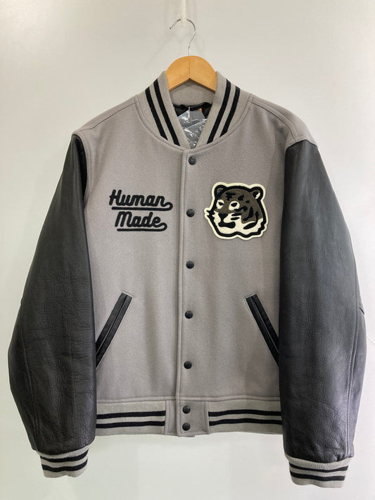 【中古美品】【メンズ】 HUMAN MADE ヒューマンメード 22AW VARSITY JACKET HM24JK018 2022年秋冬 バーシティ ジャケット アウター 142-251125-jt-30-min サイズ：L カラー：グレー/ブラック 万代Net店