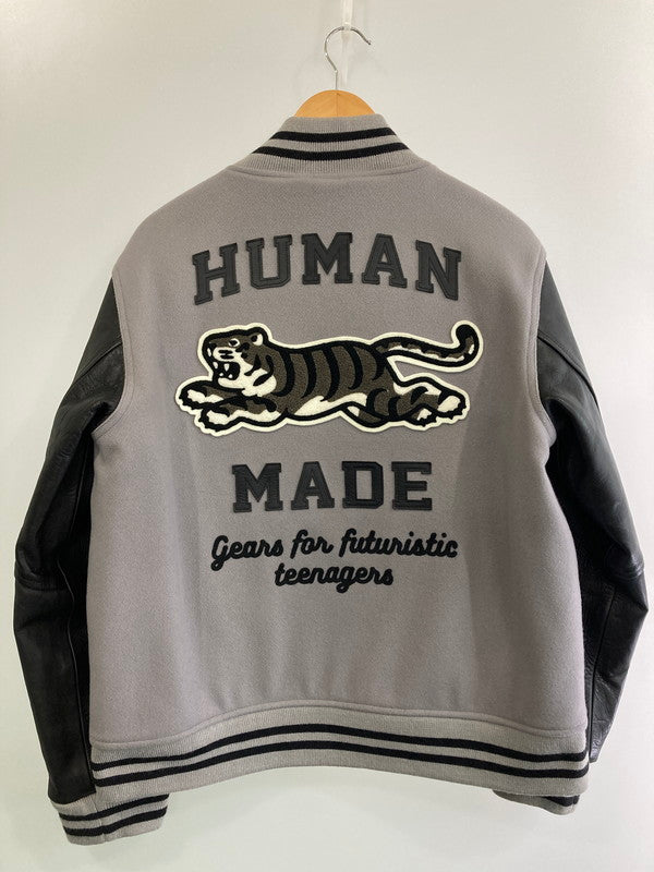 【中古美品】【メンズ】 HUMAN MADE ヒューマンメード 22AW VARSITY JACKET HM24JK018 2022年秋冬 バーシティ ジャケット アウター 142-251125-jt-30-min サイズ：L カラー：グレー/ブラック 万代Net店