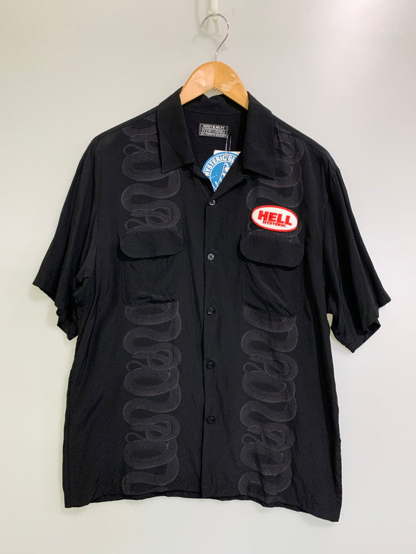 【中古品】【メンズ】 HYSTERIC GLAMOUR ヒステリックグラマー OPEN COLLAR SHIRT 02241AH05 HYSTERIC HELLワッペン オープンカラーシャツ 半袖シャツ トップス 140-251125-yn-28-min サイズ：L カラー：ブラック 万代Net店
