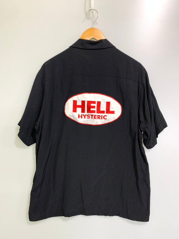 【中古品】【メンズ】 HYSTERIC GLAMOUR ヒステリックグラマー OPEN COLLAR SHIRT 02241AH05 HYSTERIC HELLワッペン オープンカラーシャツ 半袖シャツ トップス 140-251125-yn-28-min サイズ：L カラー：ブラック 万代Net店