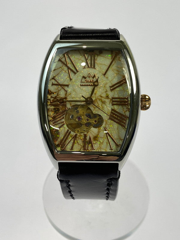 【中古品】【メンズ】 SAAD サード AUTOMATIC WRIST WATCH MJSS-21-T 天然石文字盤 トノー型 自動巻き 腕時計 197-251129-kk-51-min カラー：シルバー/ブラック 万代Net店
