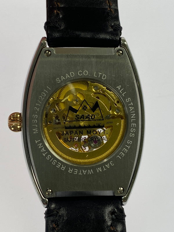 【中古品】【メンズ】 SAAD サード AUTOMATIC WRIST WATCH MJSS-21-T 天然石文字盤 トノー型 自動巻き 腕時計 197-251129-kk-51-min カラー：シルバー/ブラック 万代Net店