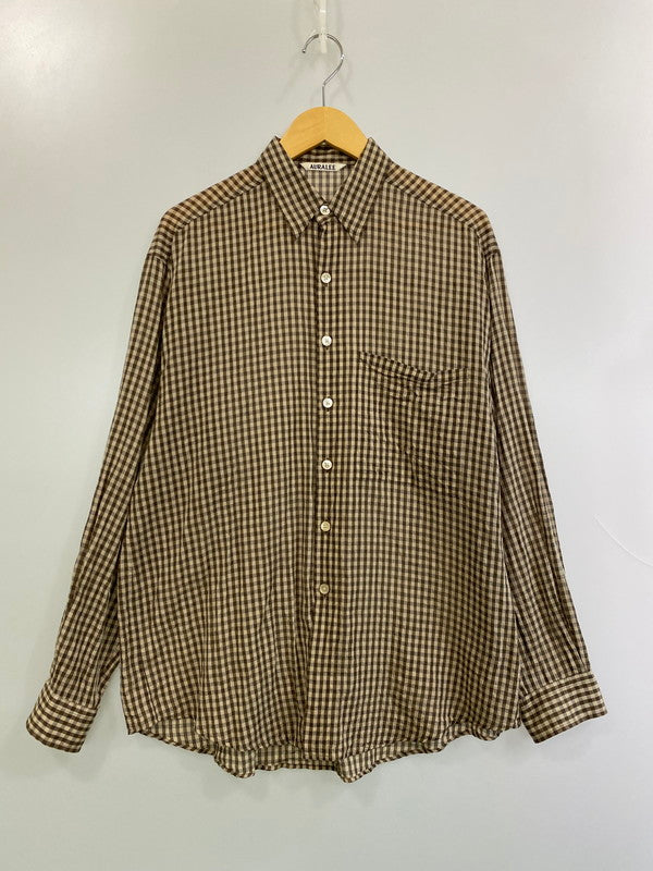 【中古品】【メンズ】 AURALEE オーラリー 25SS AIRY LIGHT COTTON CHECK BIG SHIRT A25SS01GC エアリーライト コットン チェック ビッグシャツ 長袖 トップス 140-251129-kk-25-min サイズ：3 カラー：ブラウン 万代Net店