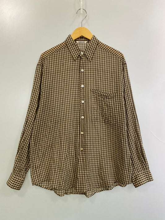 【中古品】【メンズ】 AURALEE オーラリー 25SS AIRY LIGHT COTTON CHECK BIG SHIRT A25SS01GC エアリーライト コットン チェック ビッグシャツ 長袖 トップス 140-251129-kk-25-min サイズ：3 カラー：ブラウン 万代Net店