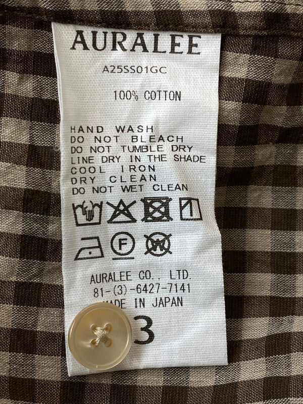 【中古品】【メンズ】 AURALEE オーラリー 25SS AIRY LIGHT COTTON CHECK BIG SHIRT A25SS01GC エアリーライト コットン チェック ビッグシャツ 長袖 トップス 140-251129-kk-25-min サイズ：3 カラー：ブラウン 万代Net店