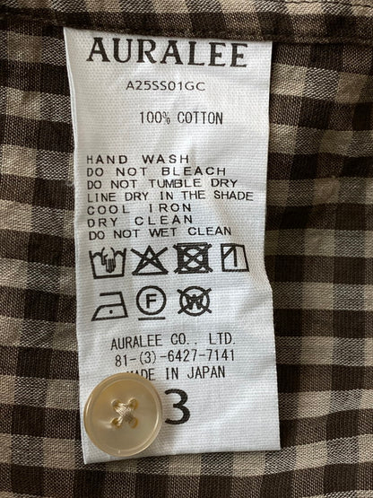【中古品】【メンズ】 AURALEE オーラリー 25SS AIRY LIGHT COTTON CHECK BIG SHIRT A25SS01GC エアリーライト コットン チェック ビッグシャツ 長袖 トップス 140-251129-kk-25-min サイズ：3 カラー：ブラウン 万代Net店