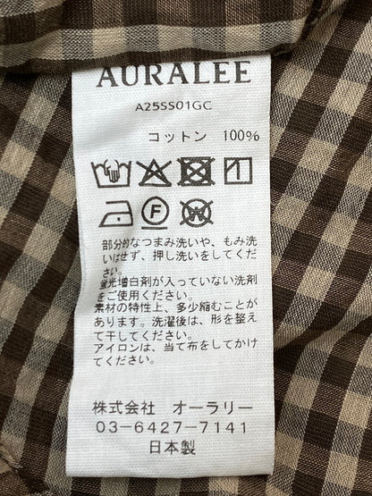【中古品】【メンズ】 AURALEE オーラリー 25SS AIRY LIGHT COTTON CHECK BIG SHIRT A25SS01GC エアリーライト コットン チェック ビッグシャツ 長袖 トップス 140-251129-kk-25-min サイズ：3 カラー：ブラウン 万代Net店