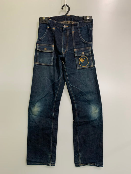 【中古品】【メンズ】 A BATHING APE アベイシングエイプ 90S 初期 DENIM CARGO PANTS デニムカーゴパンツ 153-251206-zi-27-min サイズ：XS カラー：インディゴ 万代Net店