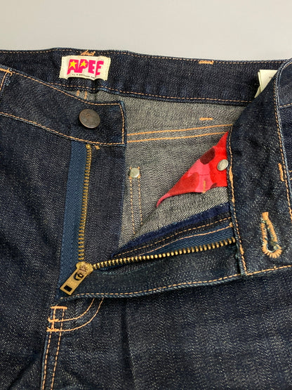 【中古品】【メンズ】 A BATHING APE アベイシングエイプ APEE APE SHALL NEVER KILL APE DENIM PANTS プリント デニムパンツ ボトムス 153-251204-jt-34-min サイズ：TALL カラー：インディゴ 万代Net店