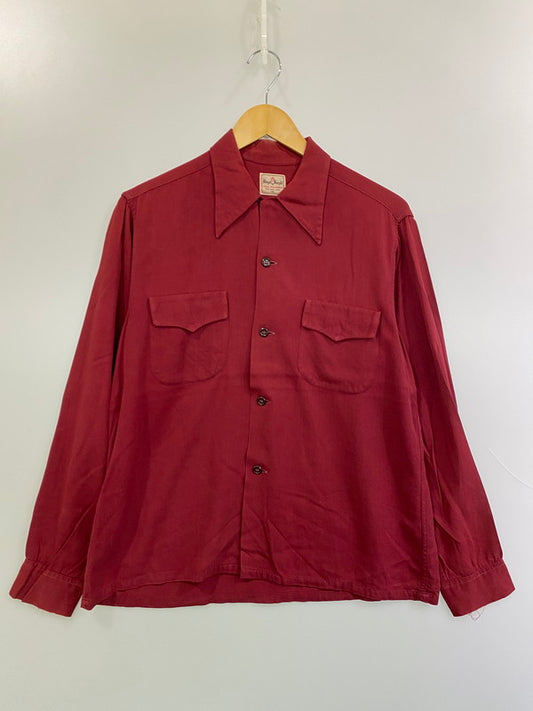 【現状渡し品】【メンズ】 ROYAL KNIGHT ロイヤル ナイト 50S LS SHIRT 50年代 長袖 シャツ ヴィンテージ オープンカラーシャツ メンズ トップス 146-251205-em-52-min サイズ：M カラー：ワインレッド 万代Net店