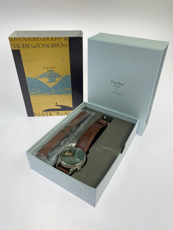 【中古品】【メンズ】 Furbo フルボ DESIGN デザイン SHAVE OFF メカニカル 自動巻き 腕時計 NF03W-GR シェイブオフ ウォッチ 197-251130-em-59-min カラー：ブラウン グリーン文字盤 万代Net店