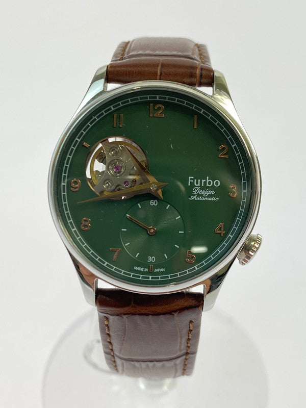 【中古品】【メンズ】 Furbo フルボ DESIGN デザイン SHAVE OFF メカニカル 自動巻き 腕時計 NF03W-GR シェイブオフ ウォッチ 197-251130-em-59-min カラー：ブラウン グリーン文字盤 万代Net店
