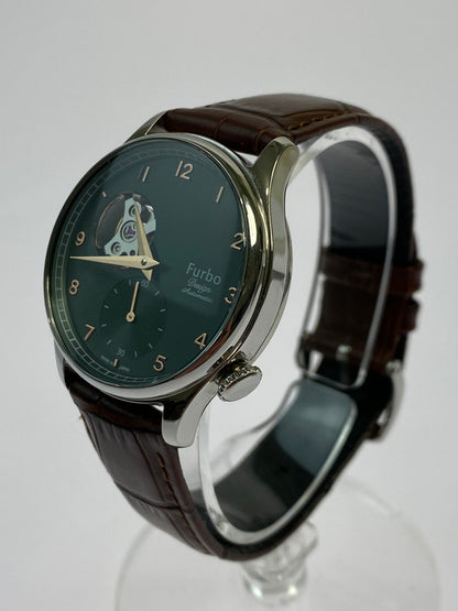【中古品】【メンズ】 Furbo フルボ DESIGN デザイン SHAVE OFF メカニカル 自動巻き 腕時計 NF03W-GR シェイブオフ ウォッチ 197-251130-em-59-min カラー：ブラウン グリーン文字盤 万代Net店