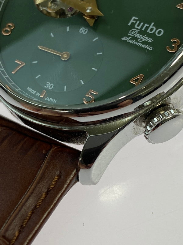 【中古品】【メンズ】 Furbo フルボ DESIGN デザイン SHAVE OFF メカニカル 自動巻き 腕時計 NF03W-GR シェイブオフ ウォッチ 197-251130-em-59-min カラー：ブラウン グリーン文字盤 万代Net店