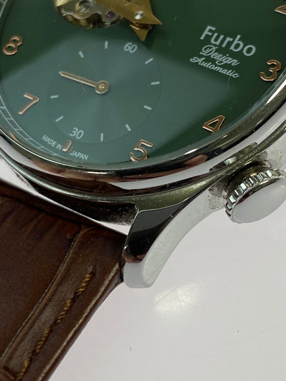 【中古品】【メンズ】 Furbo フルボ DESIGN デザイン SHAVE OFF メカニカル 自動巻き 腕時計 NF03W-GR シェイブオフ ウォッチ 197-251130-em-59-min カラー：ブラウン グリーン文字盤 万代Net店