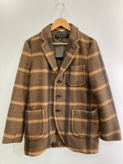 【中古品】【メンズ】 COMME DES GARCONS HOMME PLUS コムデギャルソンオムプリュス THE TREE OF YOUTH期 WOOL CHECK COAT PL-J092 ウール チェック コート メンズ アウター ジャケット 140-251130-em-41-min サイズ：XS カラー：ブラウン 万代Net店