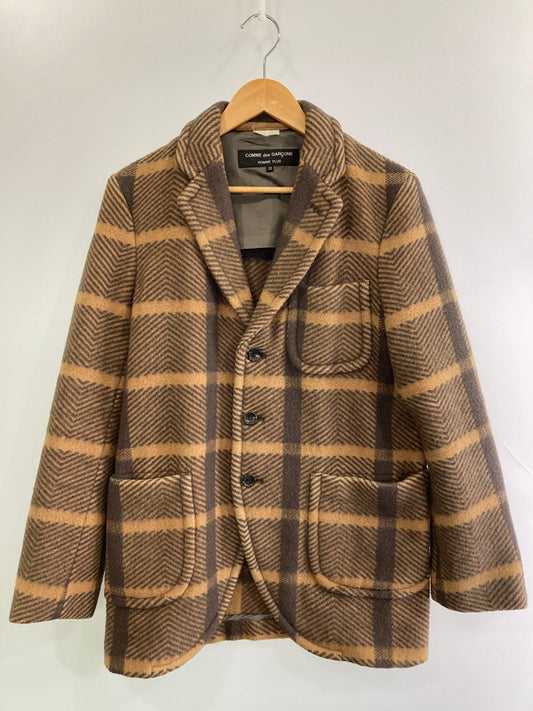 【中古品】【メンズ】 COMME DES GARCONS HOMME PLUS コムデギャルソンオムプリュス THE TREE OF YOUTH期 WOOL CHECK COAT PL-J092 ウール チェック コート メンズ アウター ジャケット 140-251130-em-41-min サイズ：XS カラー：ブラウン 万代Net店