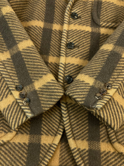 【中古品】【メンズ】 COMME DES GARCONS HOMME PLUS コムデギャルソンオムプリュス THE TREE OF YOUTH期 WOOL CHECK COAT PL-J092 ウール チェック コート メンズ アウター ジャケット 140-251130-em-41-min サイズ：XS カラー：ブラウン 万代Net店