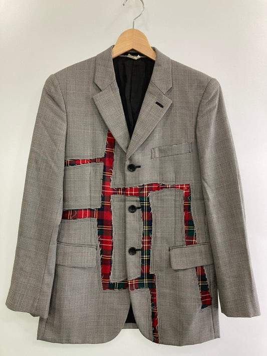 【中古品】【メンズ】 COMME DES GARCONS HOMME PLUS コムデギャルソンオムプリュス 08AW TIME FOR MAGIC期 CHECK DOCKING TAILORED JACKET PB-J021 チェック ドッキング テーラード ジャケット 140-251130-em-26-min サイズ：ss カラー：グレー系（チェック柄） 万代Net店